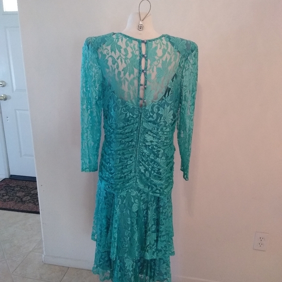 Vintage A La Carte Sea Green Lace Dress, Size 15/16 - Picture 5 of 12